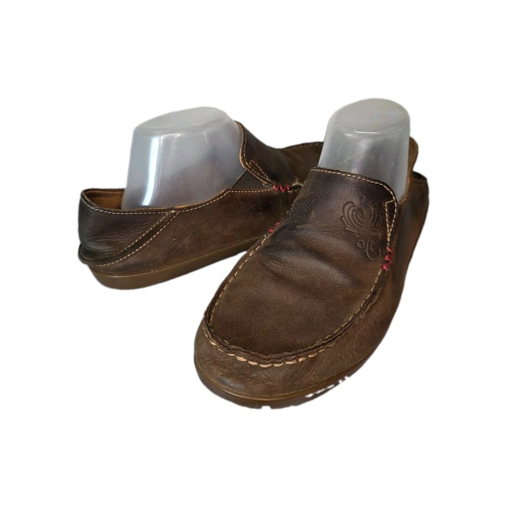 Olukai Nohea Nubuck Womens 8.5 Brown Leather Slip On Comfort Moccasins